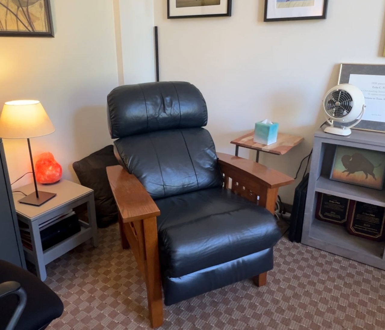 Blueberry, the hypnosis chair at Cascade Hypnosis Center in Bellingham