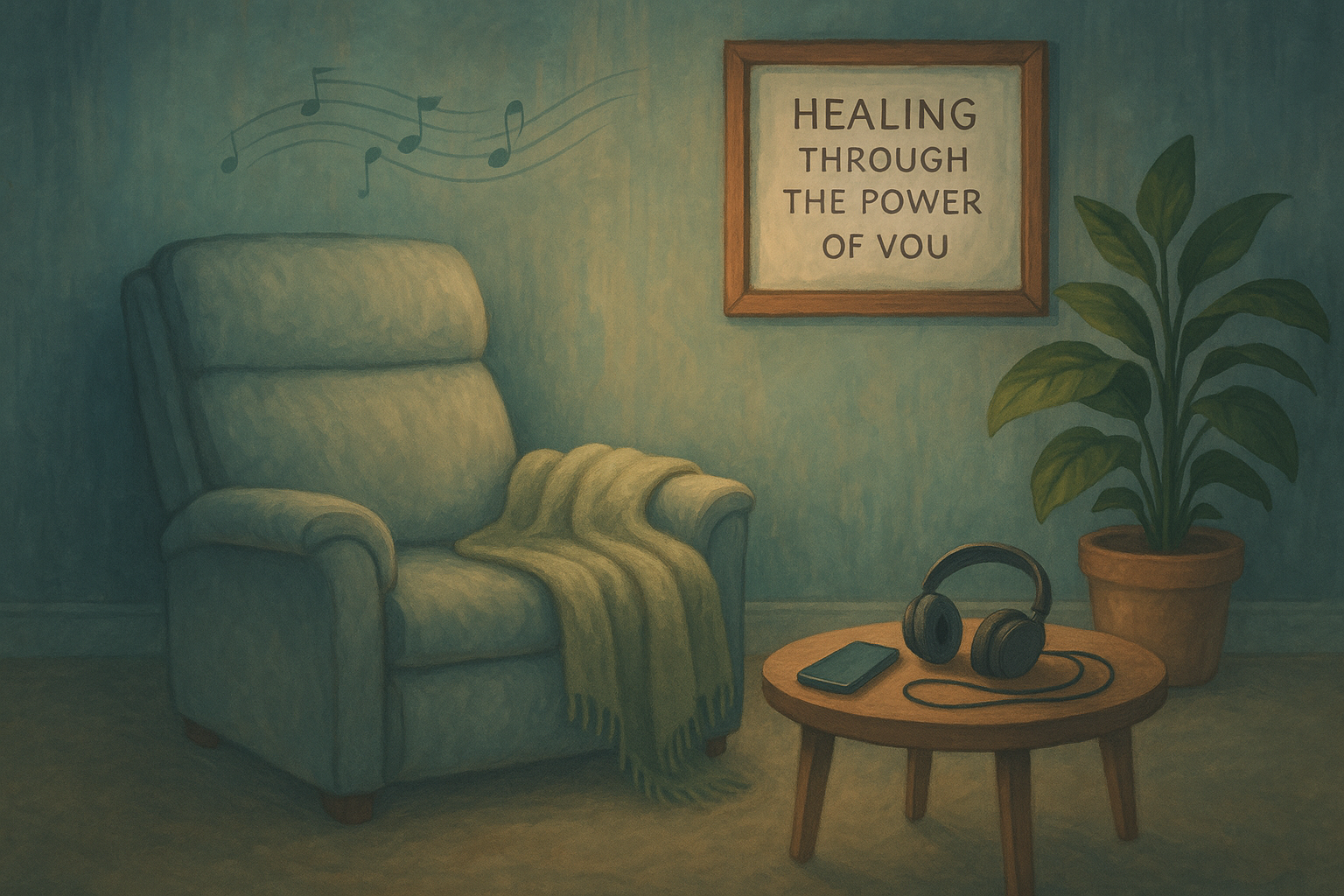 A calm listening space with headphones for The Alpha Sequence hypnosis practice